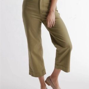 Quince Olive Green Wide Leg Organic Cotton Cropped Twill Pants with Stretch 30